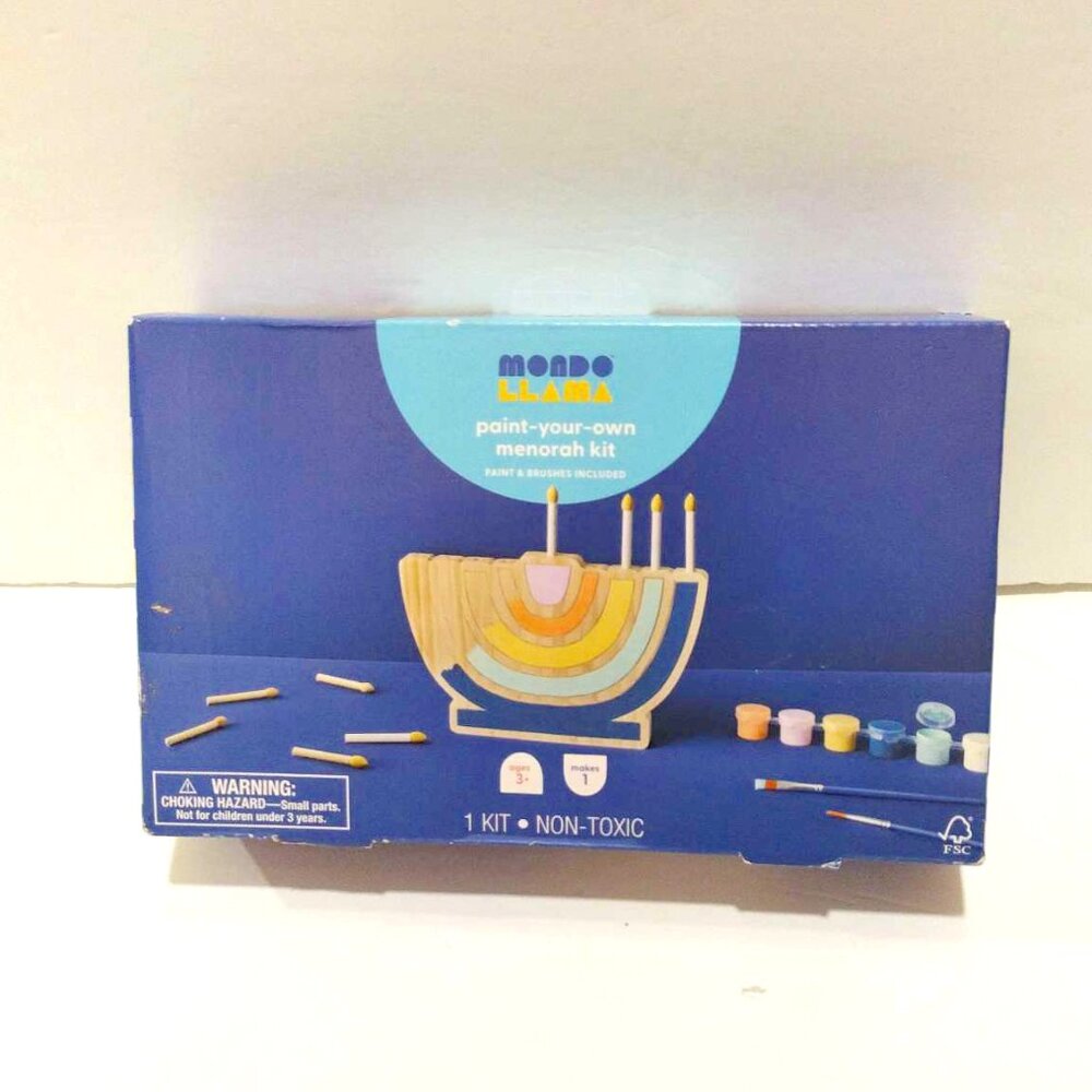 Mondo Llama Paint-Your-Own Menorah Kit - Paint and Brushes Included - Ages 3+